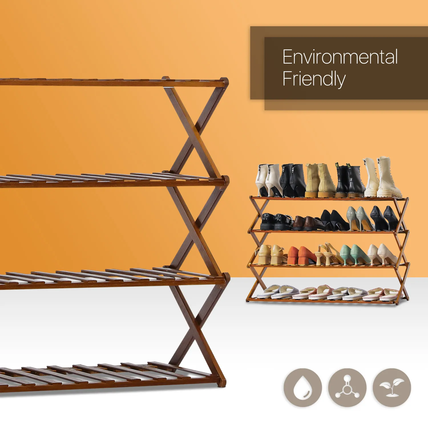 Foldable Multifunctional Shoe Rack Organizer - 4 Tier - Brown