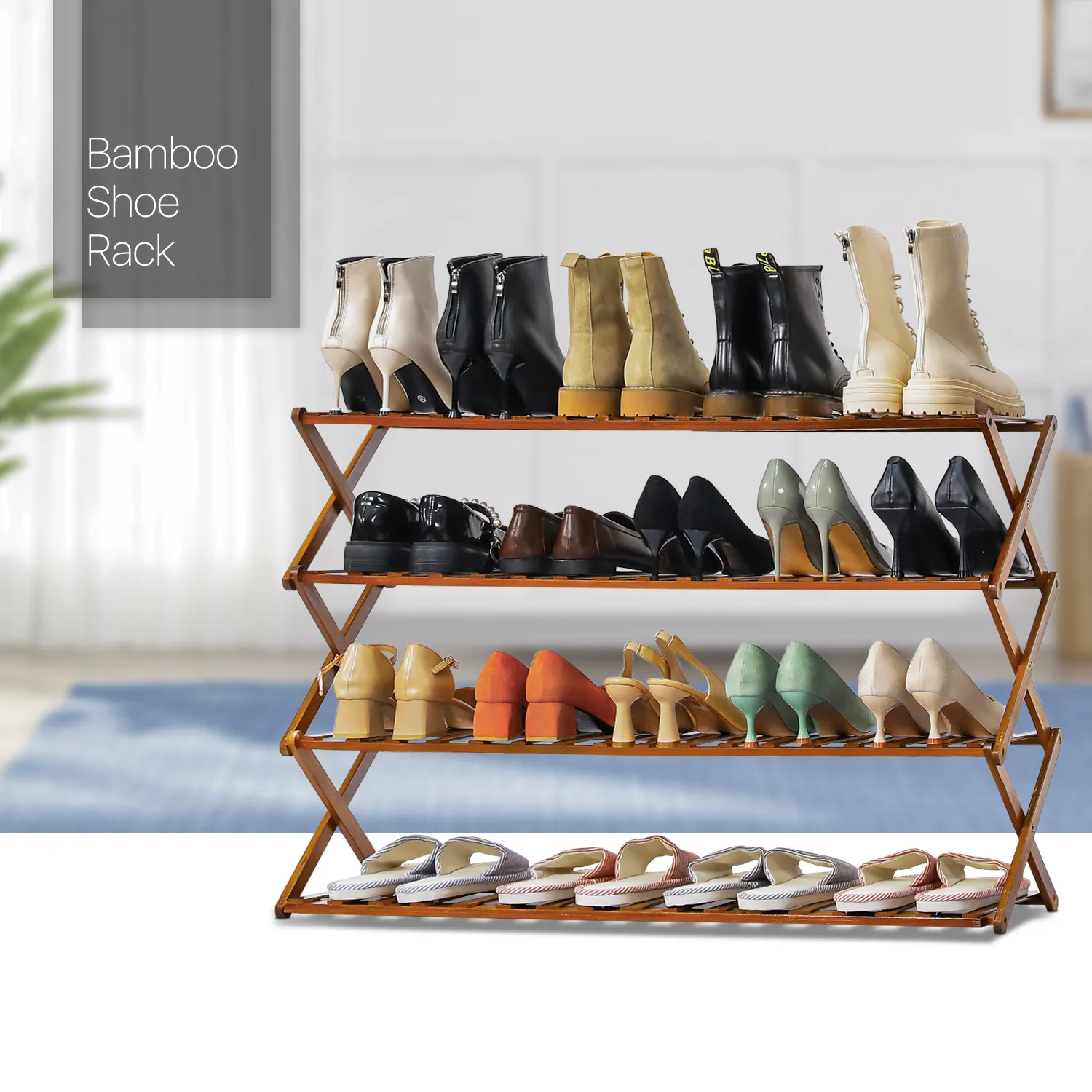 Foldable Multifunctional Shoe Rack Organizer - 4 Tier - Brown