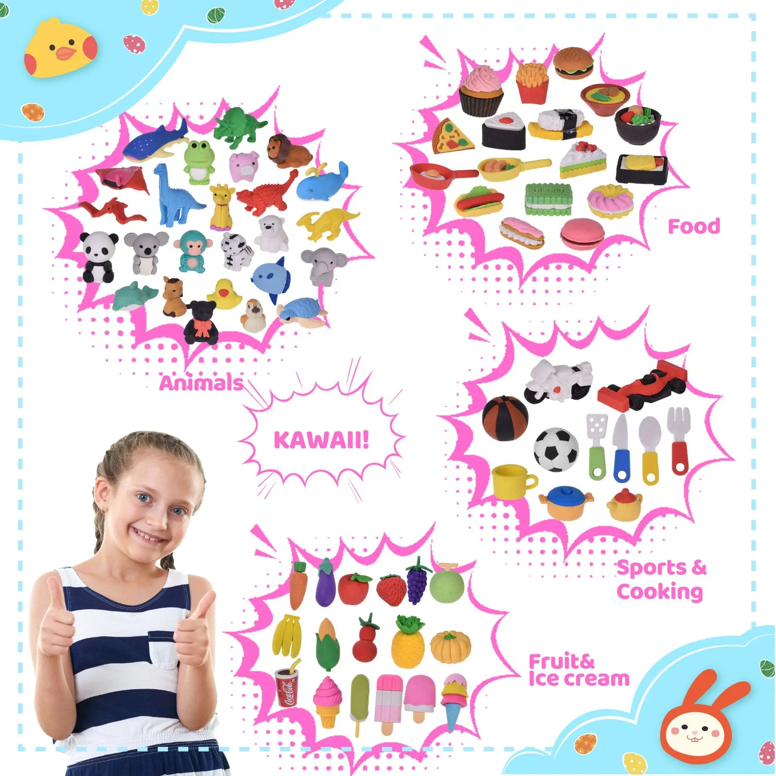 Food & Animal Erasers in Easter Eggs