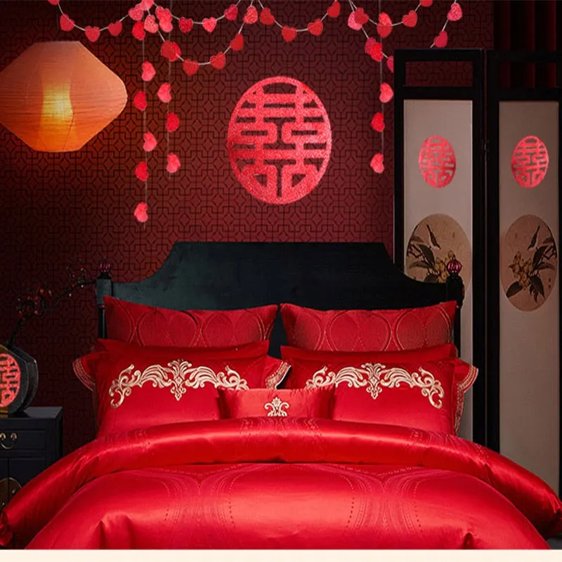 Glitter Red Paper Double Happiness Wall Sticker Home Decor for Chinese Wedding