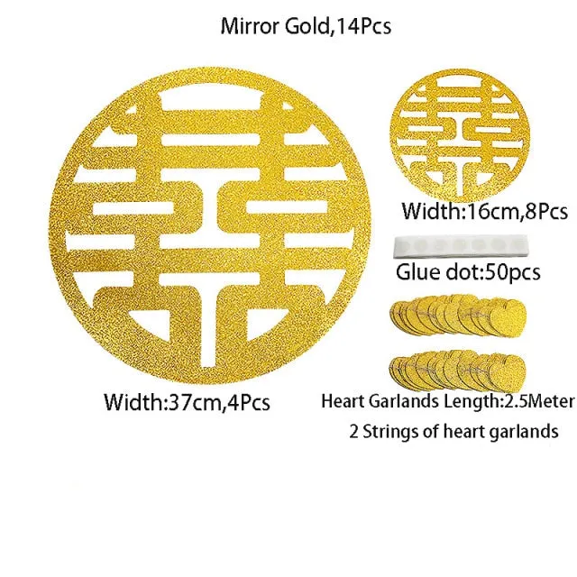 Glitter Red Paper Double Happiness Wall Sticker Home Decor for Chinese Wedding