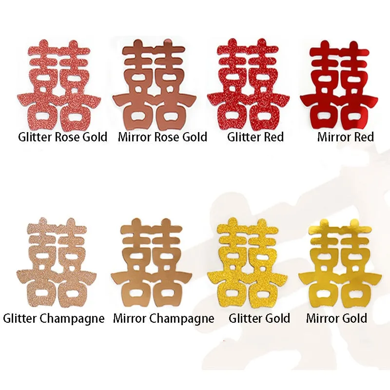 Glitter Red Paper Double Happiness Wall Sticker Home Decor for Chinese Wedding