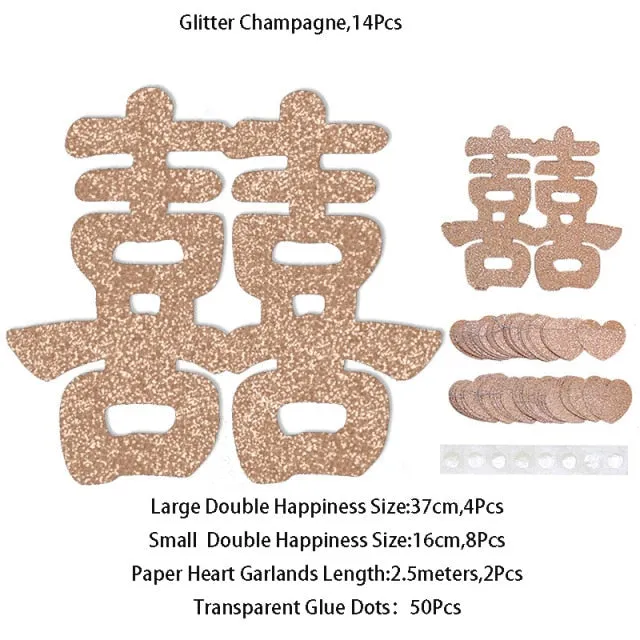 Glitter Red Paper Double Happiness Wall Sticker Home Decor for Chinese Wedding
