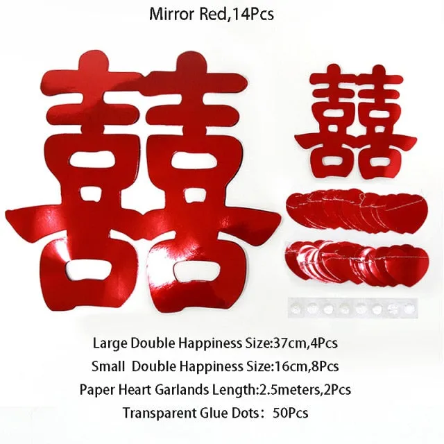 Glitter Red Paper Double Happiness Wall Sticker Home Decor for Chinese Wedding