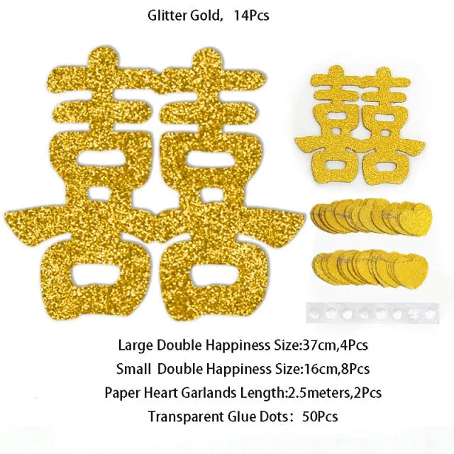 Glitter Red Paper Double Happiness Wall Sticker Home Decor for Chinese Wedding