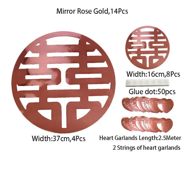 Glitter Red Paper Double Happiness Wall Sticker Home Decor for Chinese Wedding