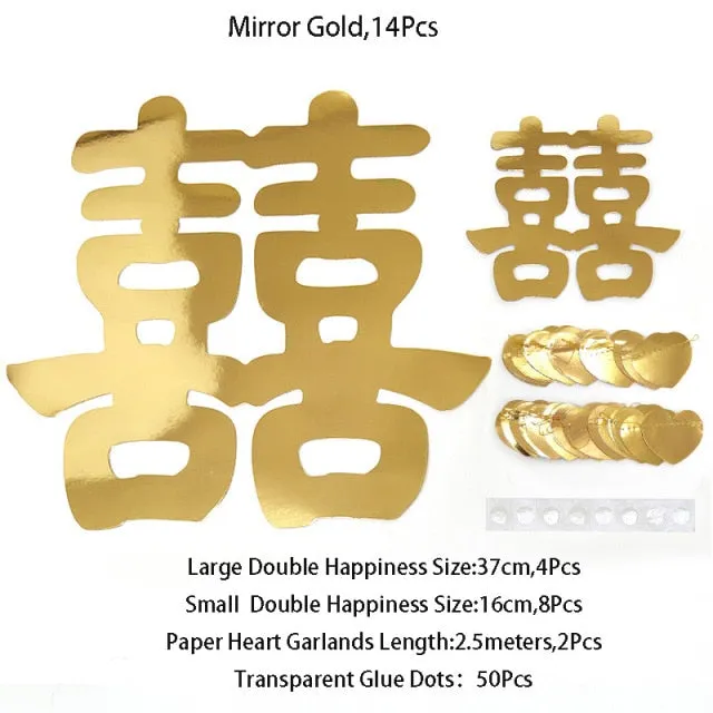 Glitter Red Paper Double Happiness Wall Sticker Home Decor for Chinese Wedding
