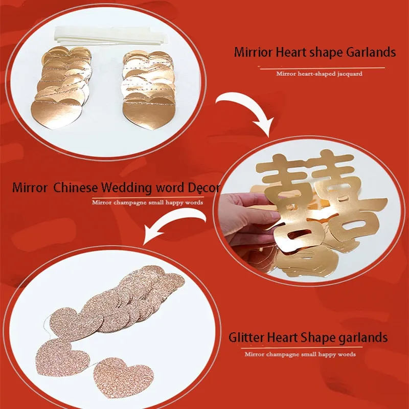 Glitter Red Paper Double Happiness Wall Sticker Home Decor for Chinese Wedding