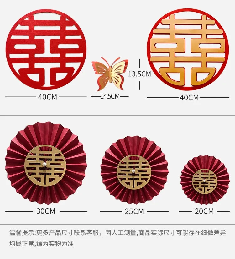 Glitter Red Paper Double Happiness Wall Sticker Home Decor for Chinese Wedding