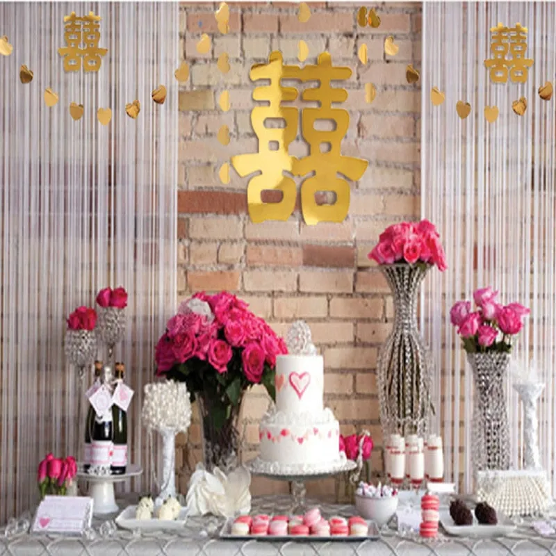 Glitter Red Paper Double Happiness Wall Sticker Home Decor for Chinese Wedding