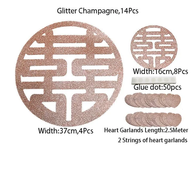 Glitter Red Paper Double Happiness Wall Sticker Home Decor for Chinese Wedding