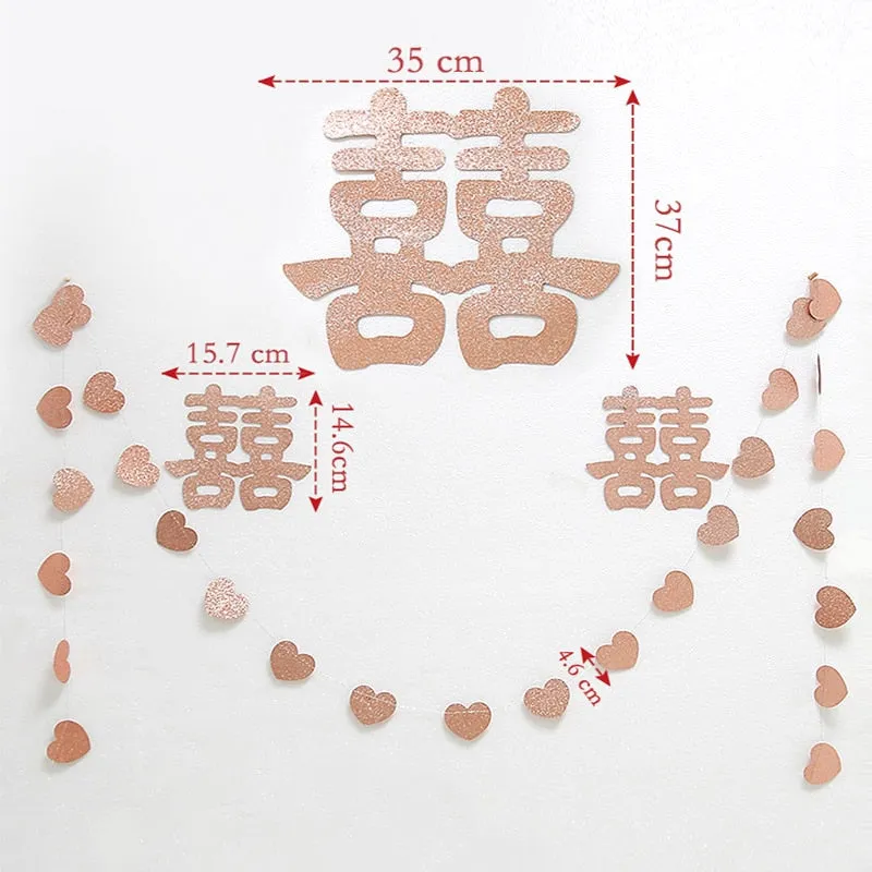 Glitter Red Paper Double Happiness Wall Sticker Home Decor for Chinese Wedding