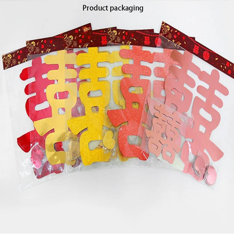 Glitter Red Paper Double Happiness Wall Sticker Home Decor for Chinese Wedding