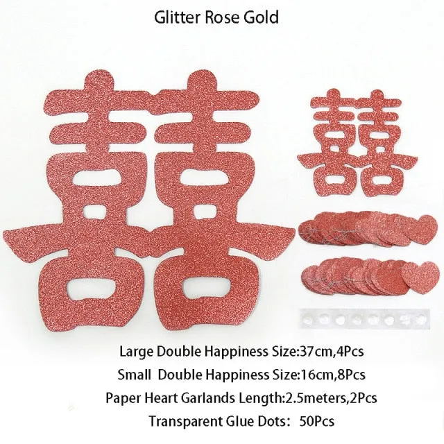 Glitter Red Paper Double Happiness Wall Sticker Home Decor for Chinese Wedding