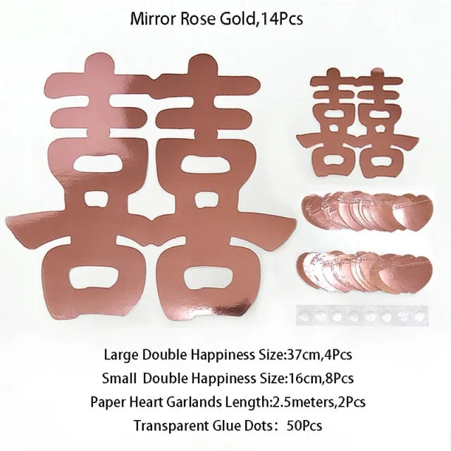 Glitter Red Paper Double Happiness Wall Sticker Home Decor for Chinese Wedding