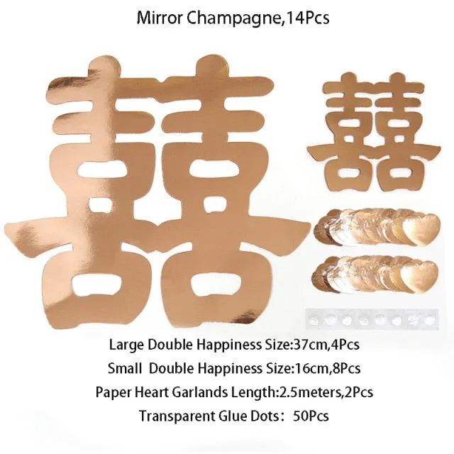 Glitter Red Paper Double Happiness Wall Sticker Home Decor for Chinese Wedding