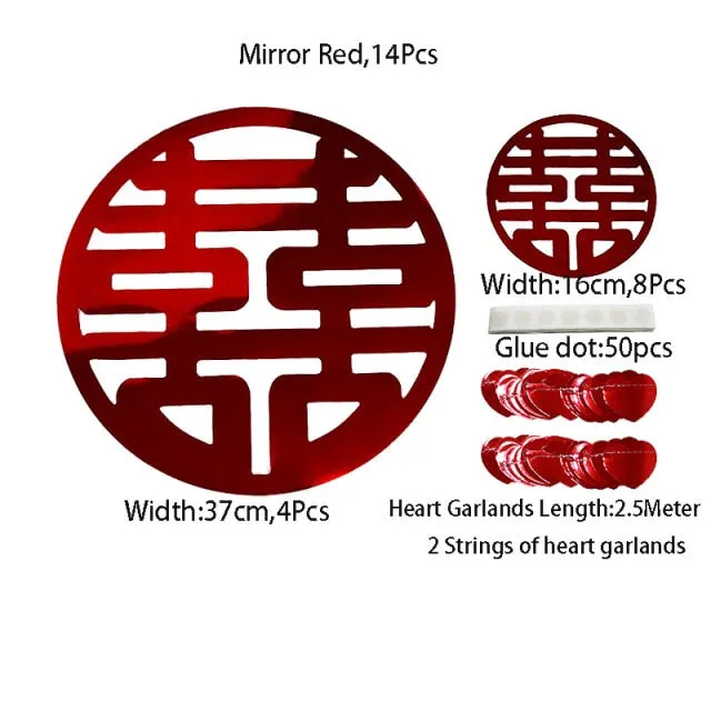 Glitter Red Paper Double Happiness Wall Sticker Home Decor for Chinese Wedding