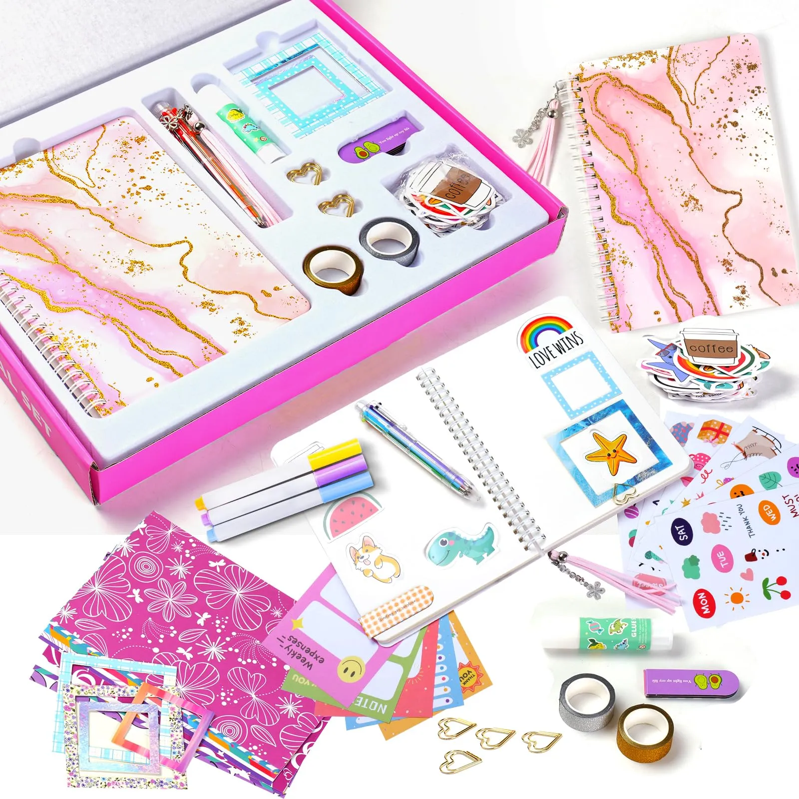 Godboat Journal Set for Girls Ages 8-12, Teen Girl Gifts, Personalized Gifts 6-15, Teenage Girls Gifts Ideas, Art Supplies for Kids 9-12, Scrapbook Kit, Crafts for Girls Ages 8-12
