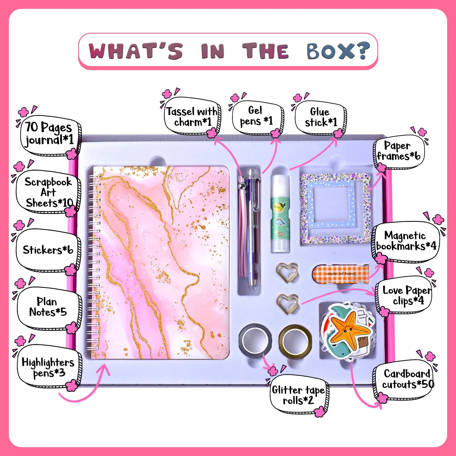 Godboat Journal Set for Girls Ages 8-12, Teen Girl Gifts, Personalized Gifts 6-15, Teenage Girls Gifts Ideas, Art Supplies for Kids 9-12, Scrapbook Kit, Crafts for Girls Ages 8-12