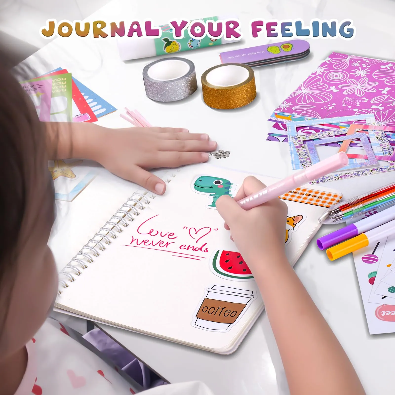 Godboat Journal Set for Girls Ages 8-12, Teen Girl Gifts, Personalized Gifts 6-15, Teenage Girls Gifts Ideas, Art Supplies for Kids 9-12, Scrapbook Kit, Crafts for Girls Ages 8-12