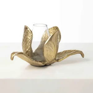 Gold Metal & Glass Budding Flower Sculpture Candle Holder Budvase