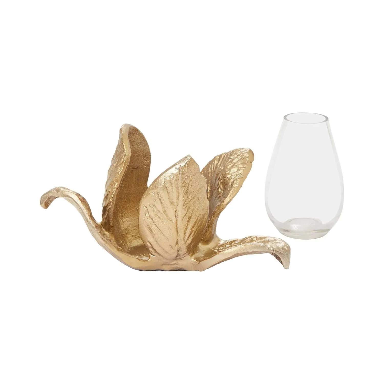 Gold Metal & Glass Budding Flower Sculpture Candle Holder Budvase