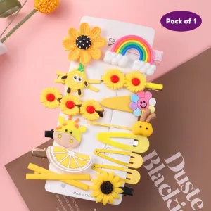 hair pins accessories for girls rainbow unicorn flower design (Pack of 1, Random Design Yellow Color)