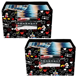 Heart Home Disney Mickey Mouse Printed Non-Woven Foldable Saree Stacker, Wardrobe Organizer, Storage Bin With Handle- Pack of 2 (Black)-HS43HEARTH26376