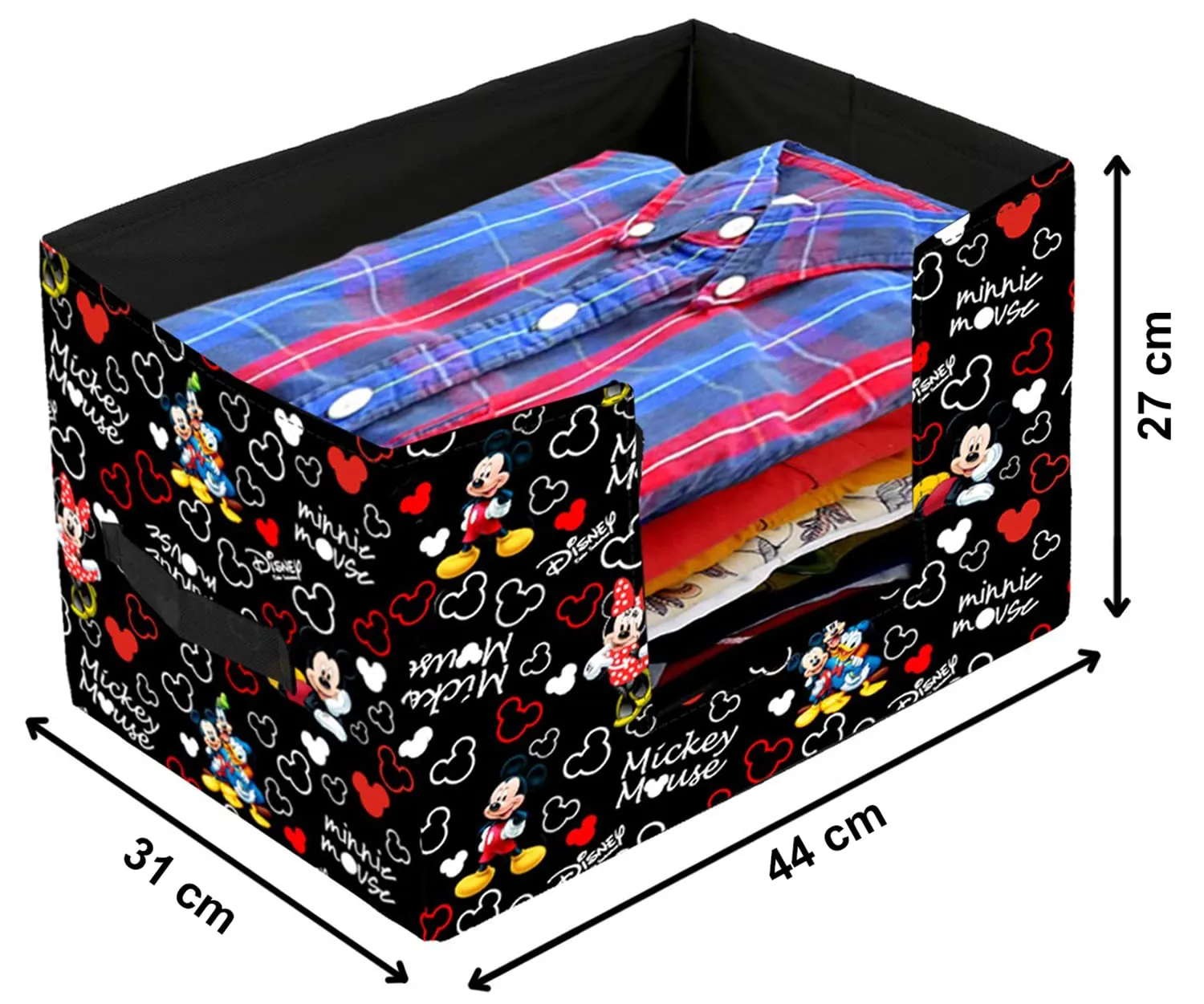 Heart Home Disney Mickey Mouse Printed Non-Woven Foldable Saree Stacker, Wardrobe Organizer, Storage Bin With Handle- Pack of 2 (Black)-HS43HEARTH26376