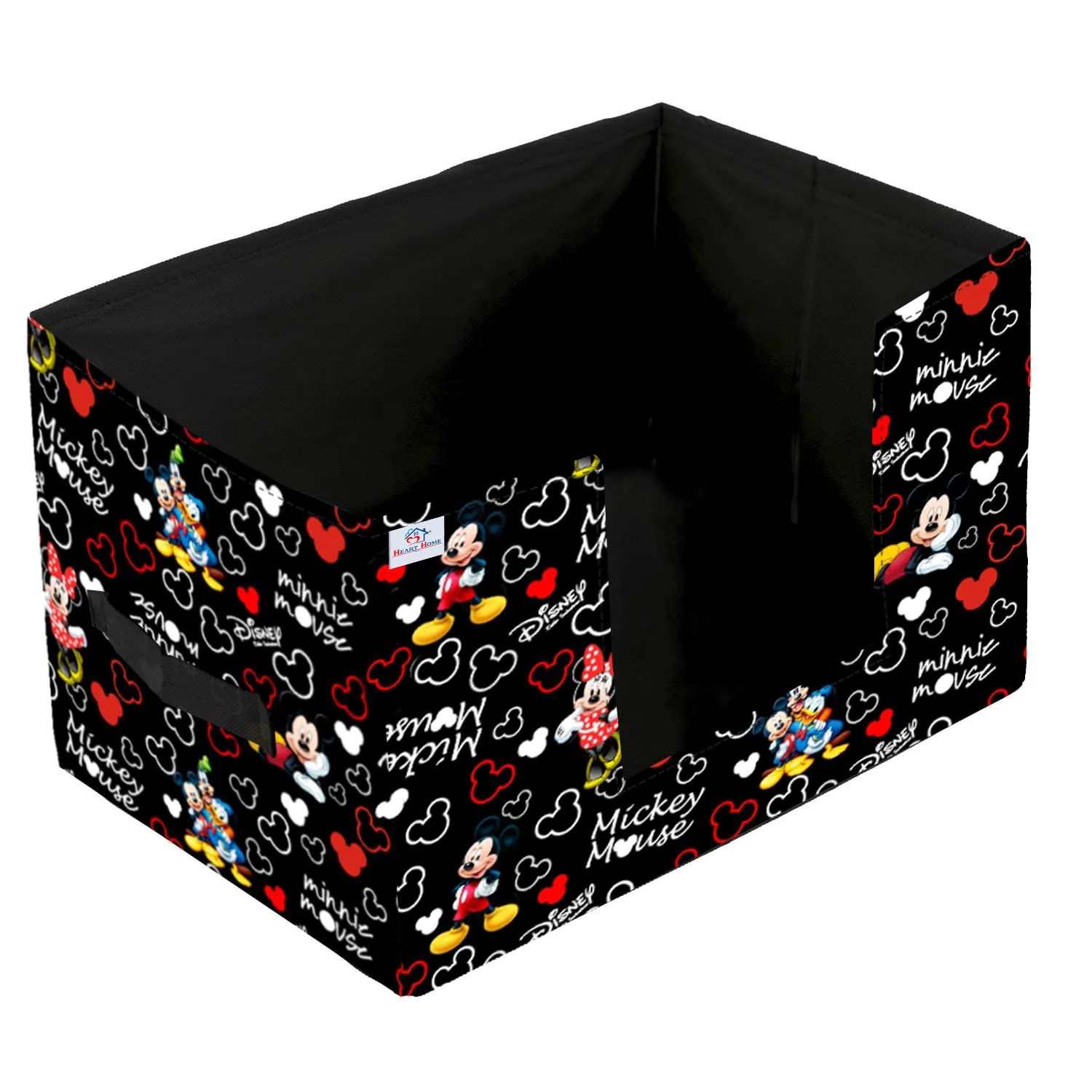 Heart Home Disney Mickey Mouse Printed Non-Woven Foldable Saree Stacker, Wardrobe Organizer, Storage Bin With Handle- Pack of 2 (Black)-HS43HEARTH26376