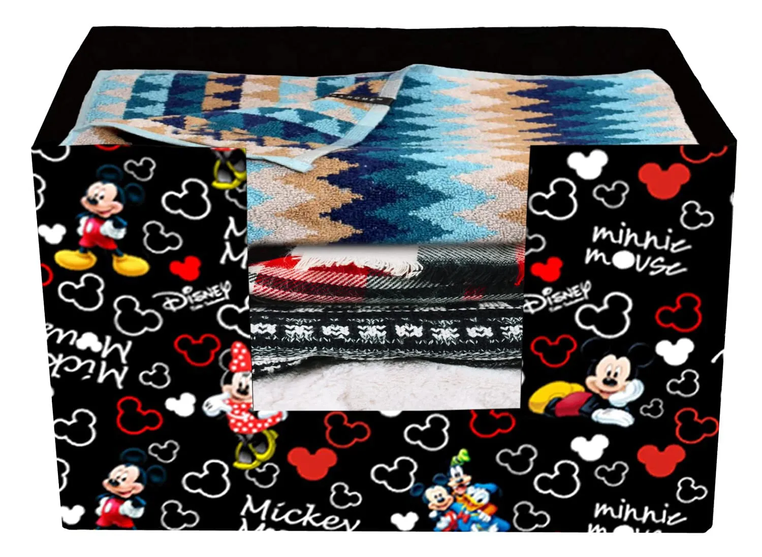 Heart Home Disney Mickey Mouse Printed Non-Woven Foldable Saree Stacker, Wardrobe Organizer, Storage Bin With Handle- Pack of 2 (Black)-HS43HEARTH26376