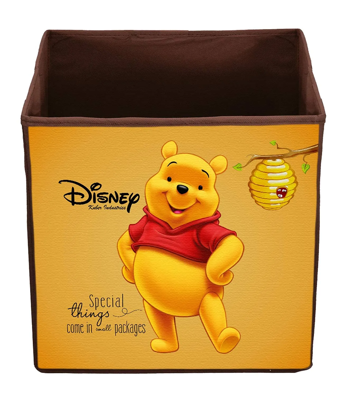 Heart Home Disney Winnie-The-Pooh Printed Non-Woven Foldable Storage Bin/Cube/Organizer For Toys, Clothes And Books With Handles- Pack of 3 (Brown) -HS43HEARTH26284