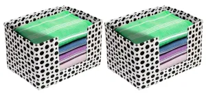 Heart Home Dot Printed Multiuses Non-Woven Closet Organizer, Storage Bin, Shelf Storage Oragnizer With Handle- Pack of 2 (Black & White)-HS43HEARTH26415