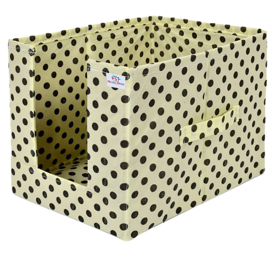 Heart Home Dot Printed Multiuses Non-Woven Closet Organizer With Handles- Pack of 6 (Cream & Black) -HS43HEARTH26565