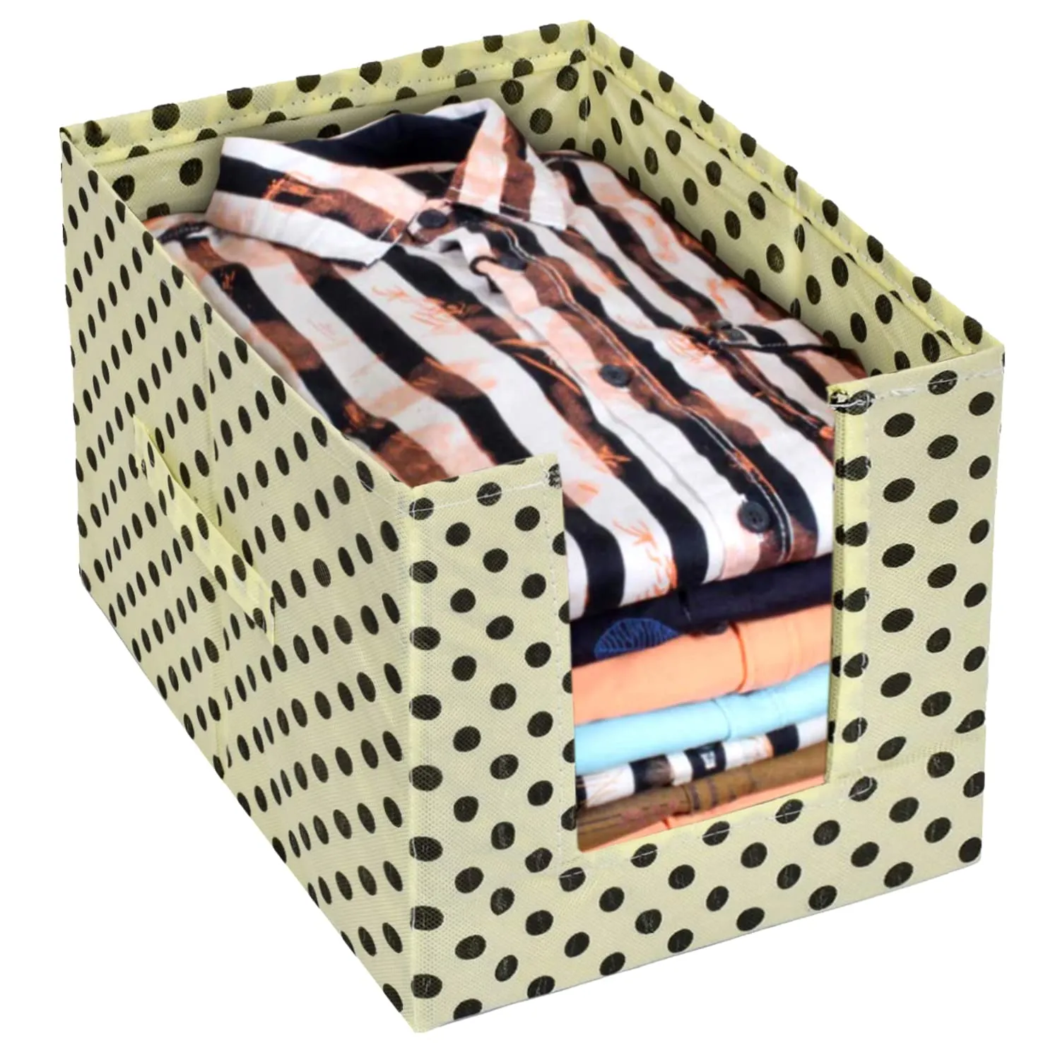 Heart Home Dot Printed Multiuses Non-Woven Closet Organizer With Handles- Pack of 6 (Cream & Black) -HS43HEARTH26565