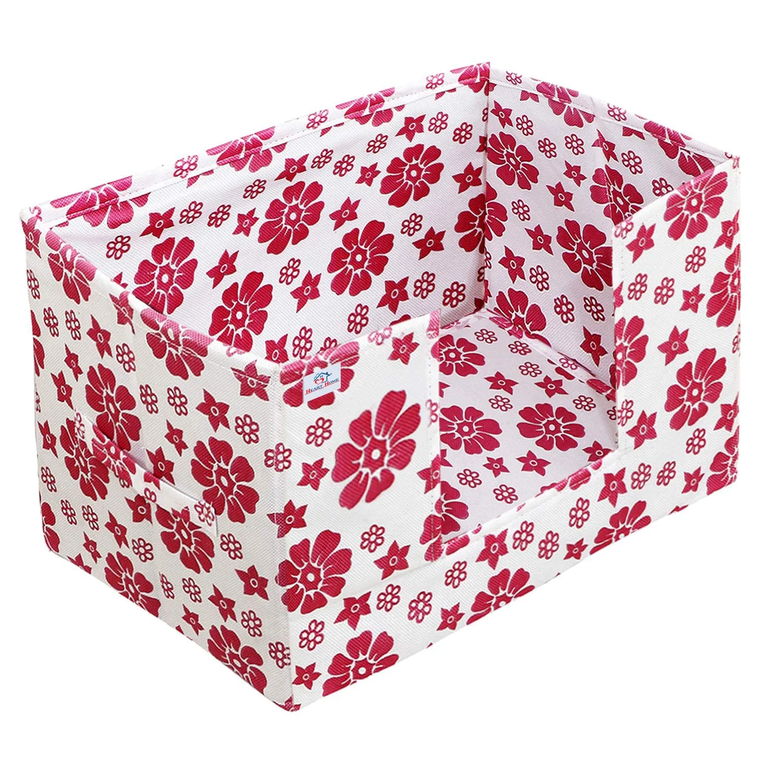 Heart Home Flower Printed Multiuses Non-Woven Closet Organizer, Storage Bin, Shelf Storage Oragnizer With Handle- Pack of 2 (Pink)-HS43HEARTH26361