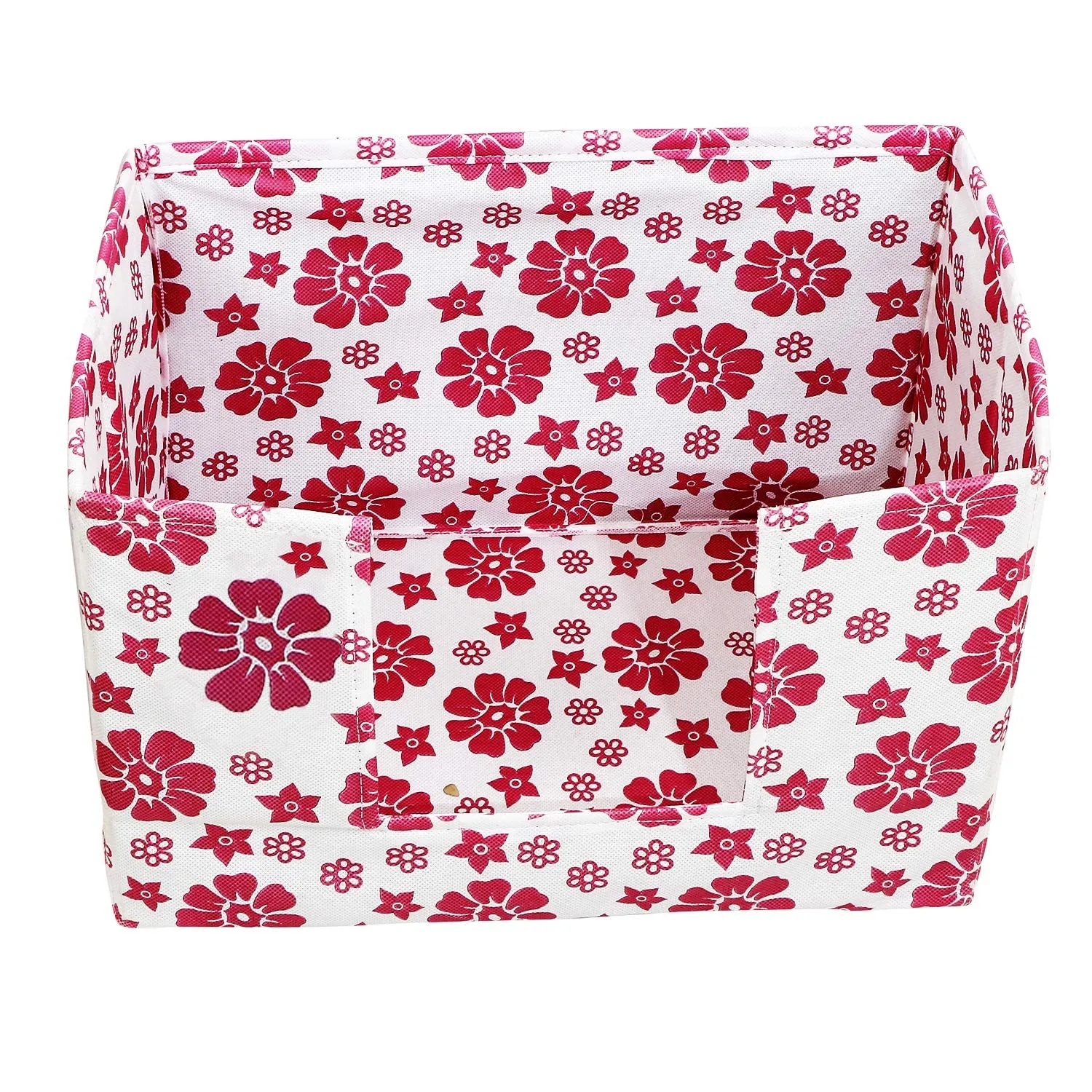 Heart Home Flower Printed Multiuses Non-Woven Closet Organizer, Storage Bin, Shelf Storage Oragnizer With Handle- Pack of 2 (Pink)-HS43HEARTH26361