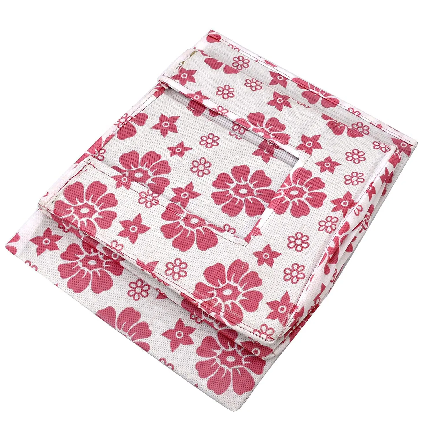 Heart Home Flower Printed Non-Woven Foldable Shirt Stacker Closet Organizer With Handles- Pack of 4 (White & Pink)-HS43HEARTH26512