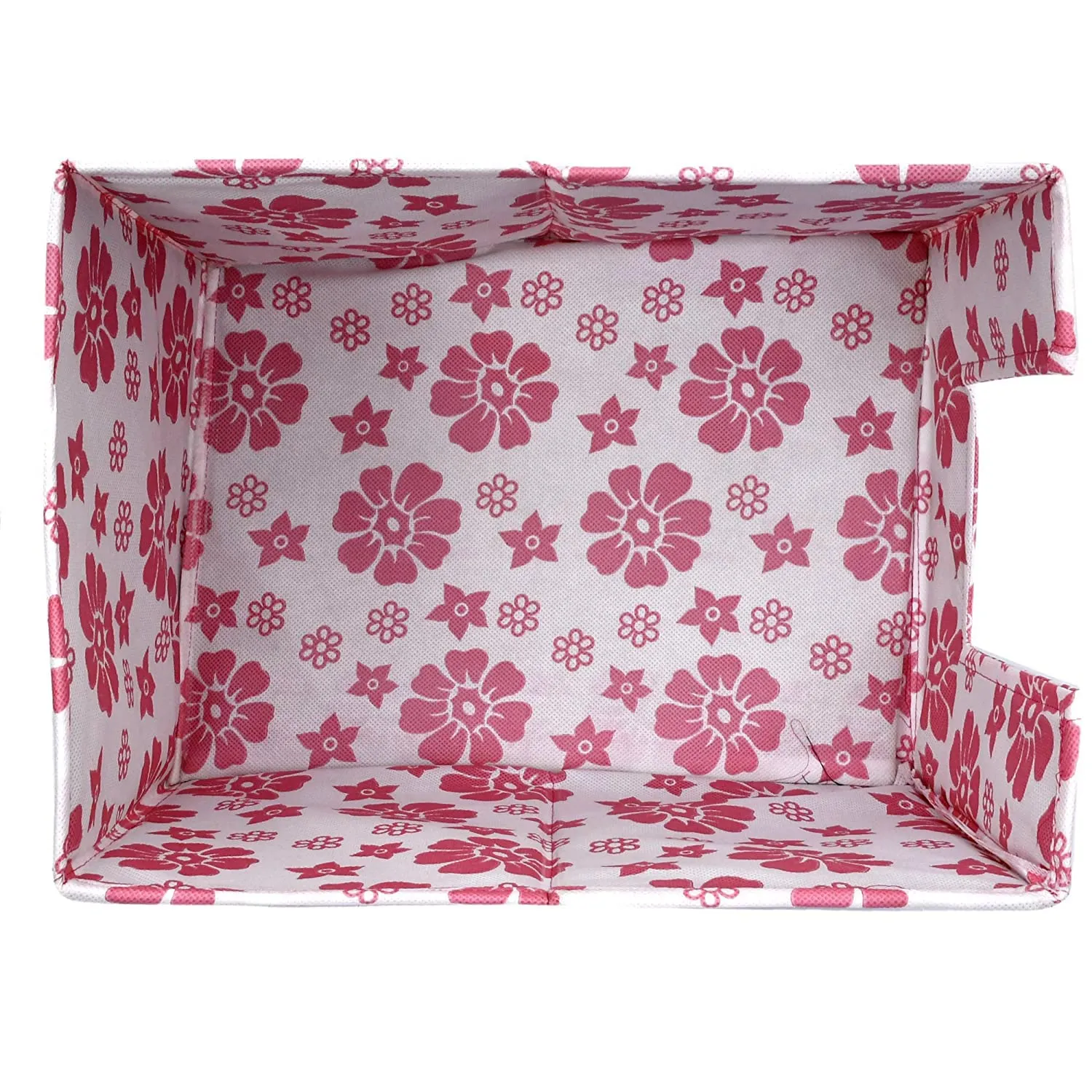 Heart Home Flower Printed Non-Woven Foldable Shirt Stacker Closet Organizer With Handles- Pack of 4 (White & Pink)-HS43HEARTH26512