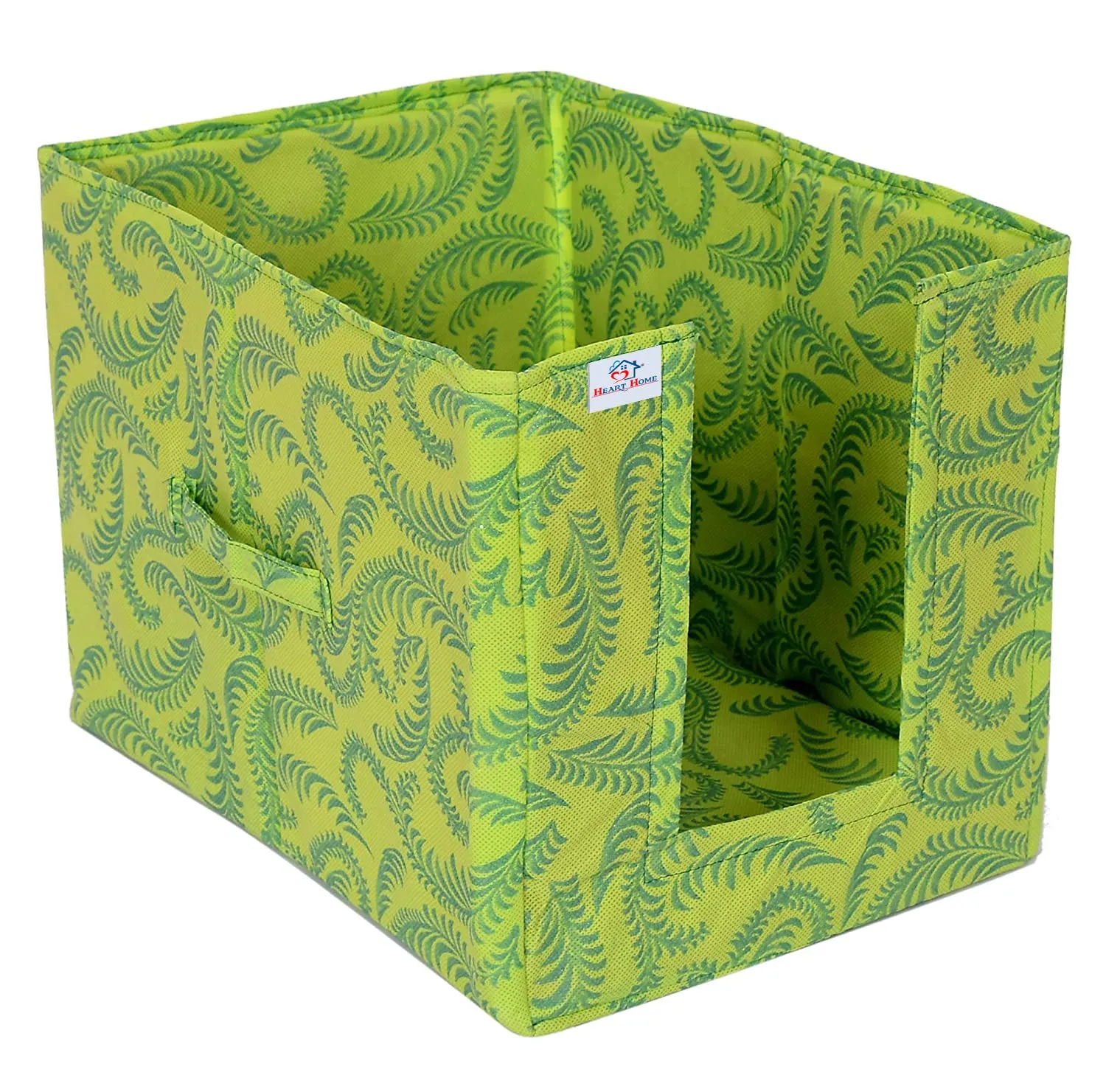 Heart Home Leaf Printed Multiuses Non-Woven Closet Organizer With Handles- Pack of 4 (Green) -HS43HEARTH26473