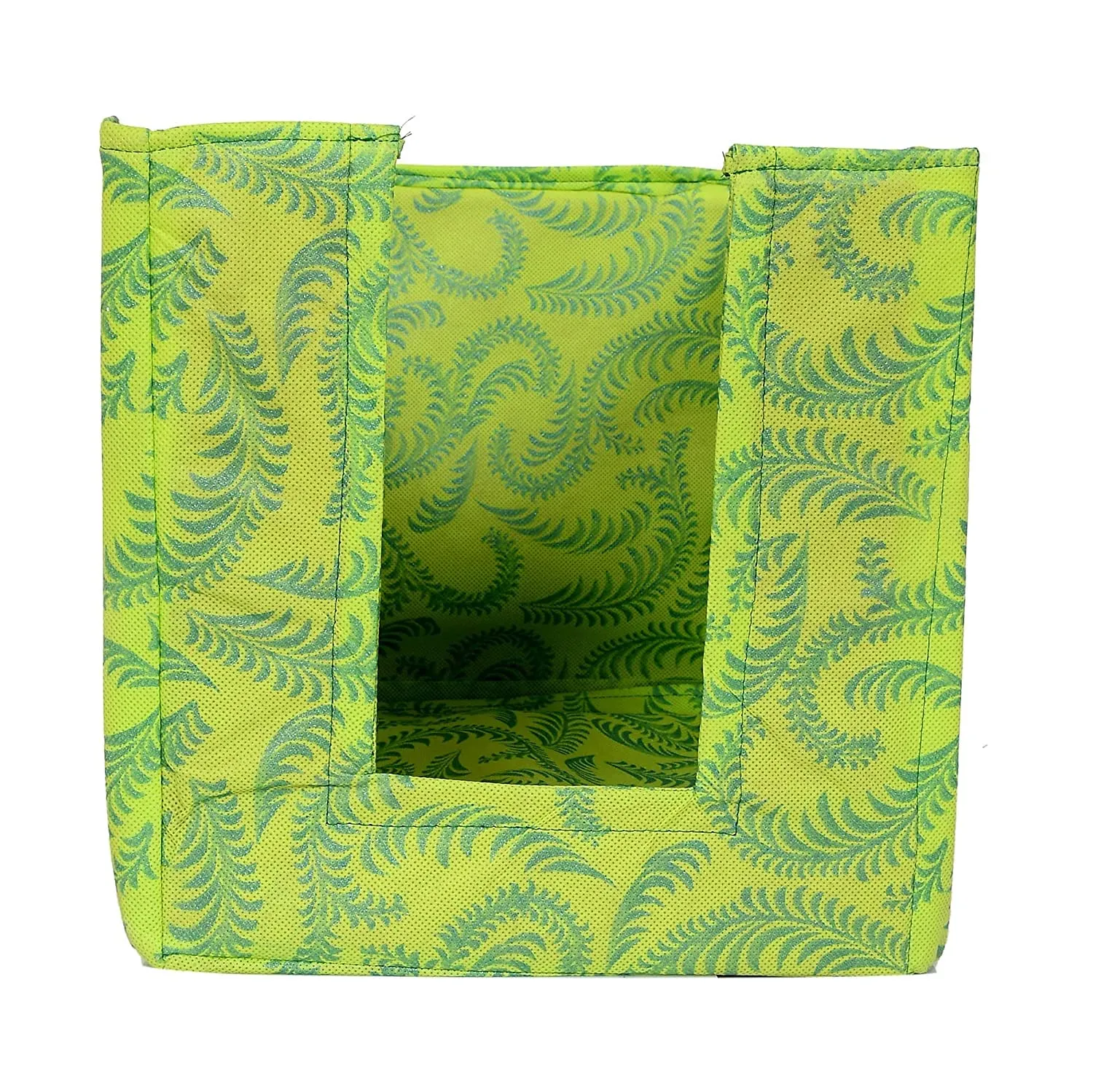 Heart Home Leaf Printed Multiuses Non-Woven Closet Organizer With Handles- Pack of 4 (Green) -HS43HEARTH26473