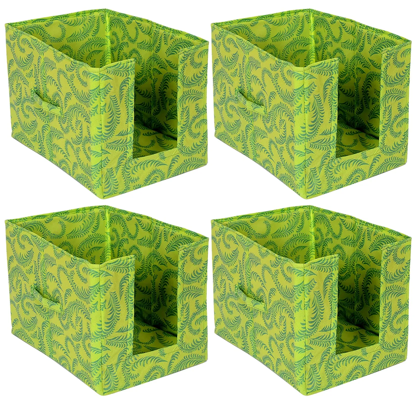 Heart Home Leaf Printed Multiuses Non-Woven Closet Organizer With Handles- Pack of 4 (Green) -HS43HEARTH26473
