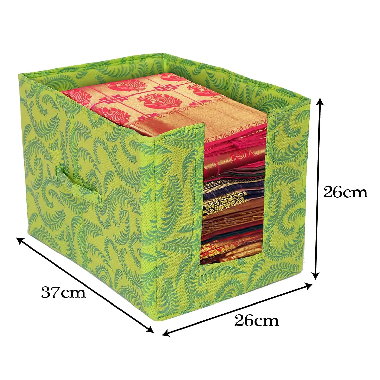Heart Home Leaf Printed Multiuses Non-Woven Closet Organizer With Handles- Pack of 4 (Green) -HS43HEARTH26473