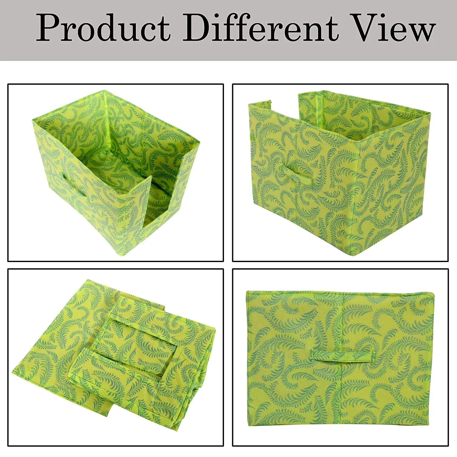 Heart Home Leaf Printed Multiuses Non-Woven Closet Organizer With Handles- Pack of 4 (Green) -HS43HEARTH26473