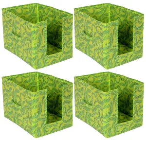 Heart Home Leaf Printed Multiuses Non-Woven Closet Organizer With Handles- Pack of 4 (Green) -HS43HEARTH26473