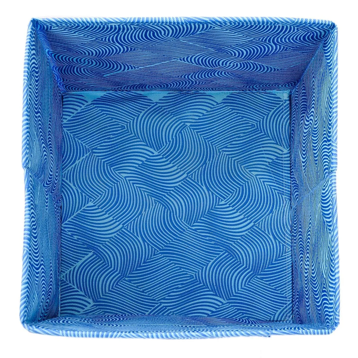 Heart Home Lehariya Printed Non-Woven Foldable Storage Bin/Cube/Organizer For Toys, Clothes And Books With Handles- Pack of 4 (Blue) -HS43HEARTH26246