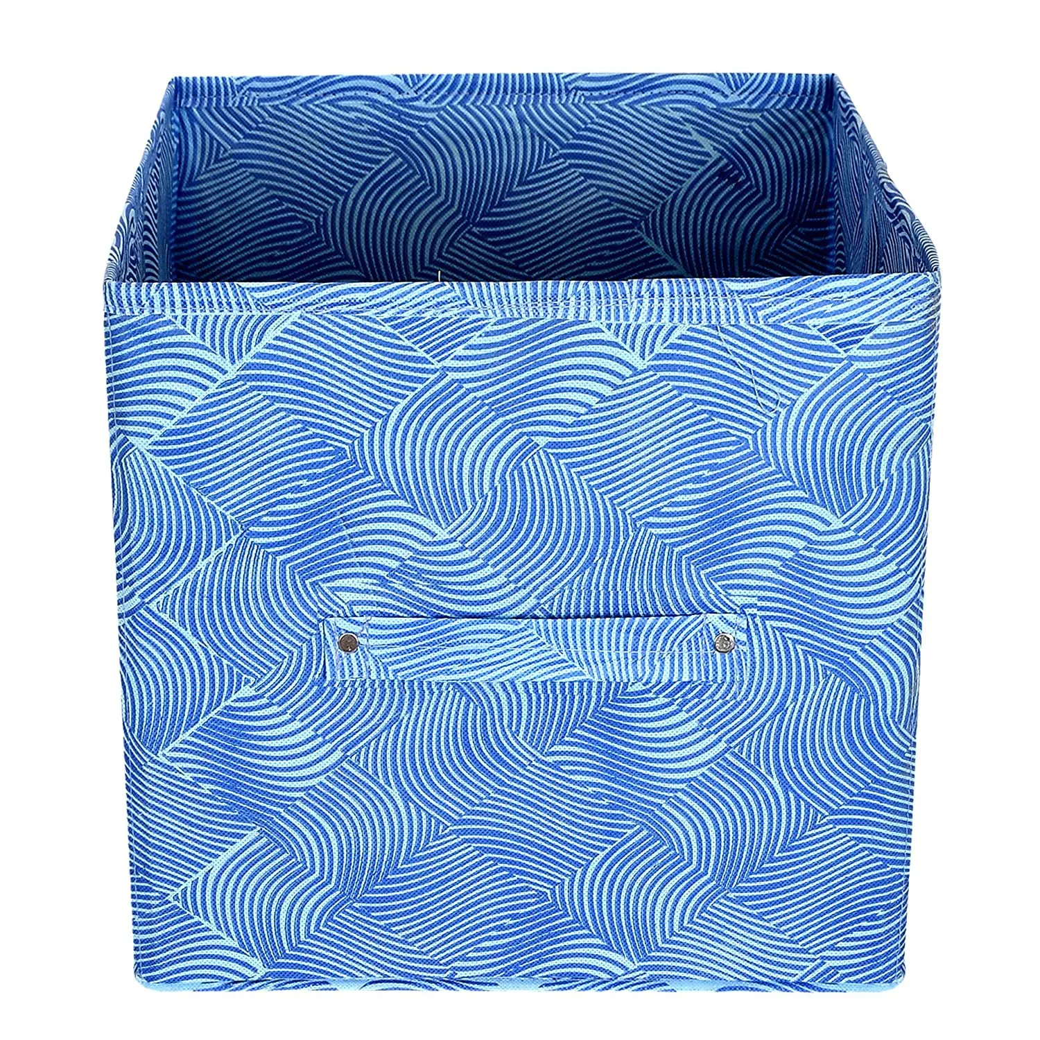 Heart Home Lehariya Printed Non-Woven Foldable Storage Bin/Cube/Organizer For Toys, Clothes And Books With Handles- Pack of 4 (Blue) -HS43HEARTH26246