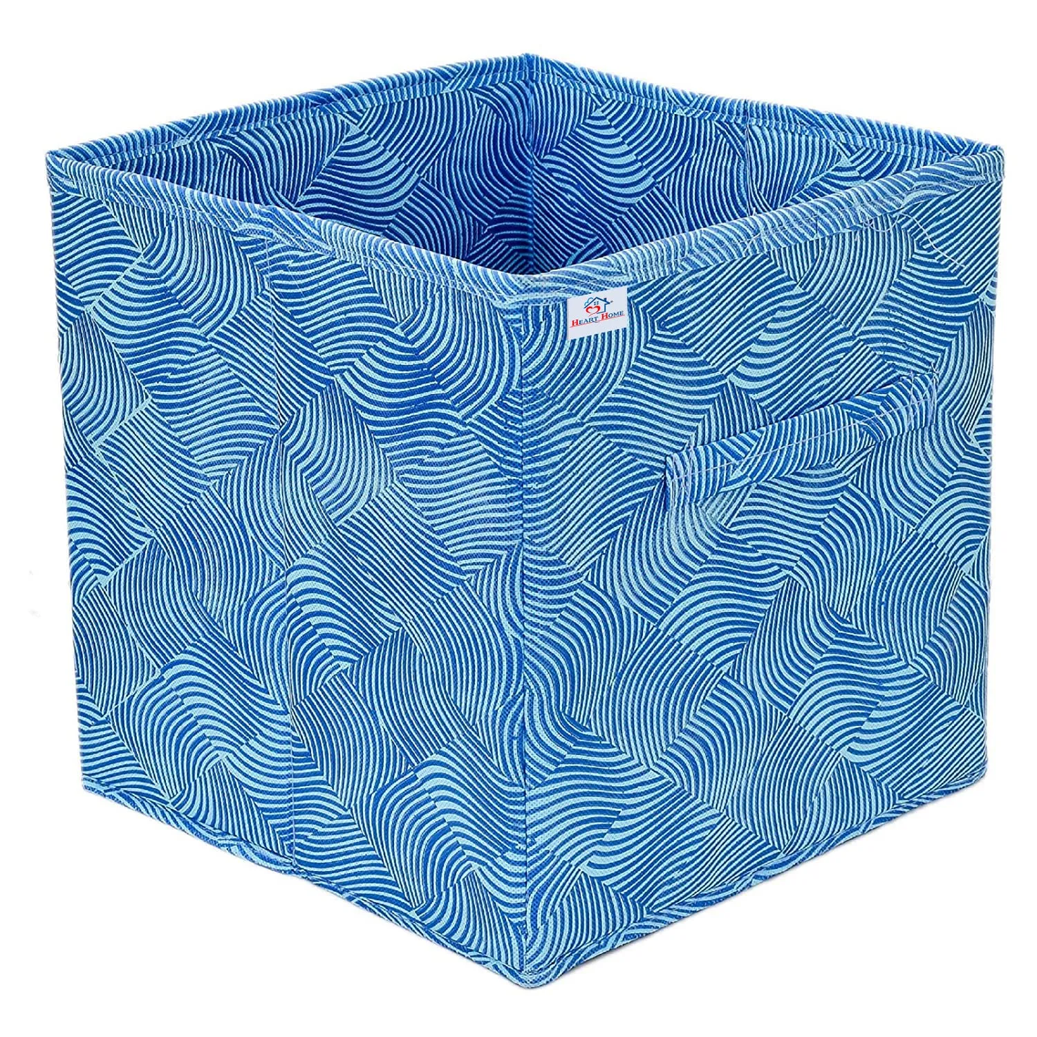 Heart Home Lehariya Printed Non-Woven Foldable Storage Bin/Cube/Organizer For Toys, Clothes And Books With Handles- Pack of 4 (Blue) -HS43HEARTH26246