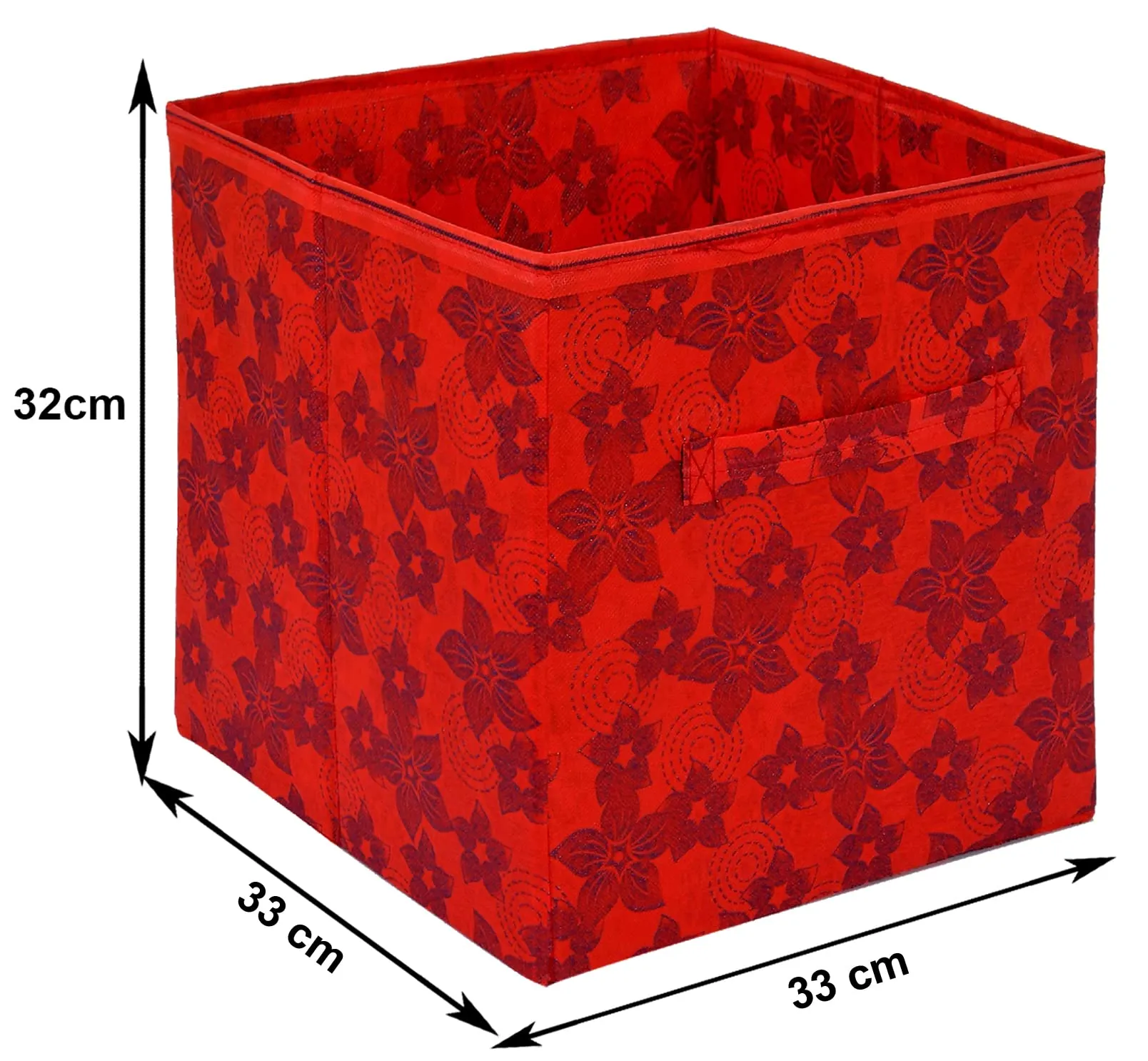 Heart Home Metallic Flower Printed Multipurposes Storage Box/Organizer With Handles- Pack of 2 (Red) -HS43HEARTH26263