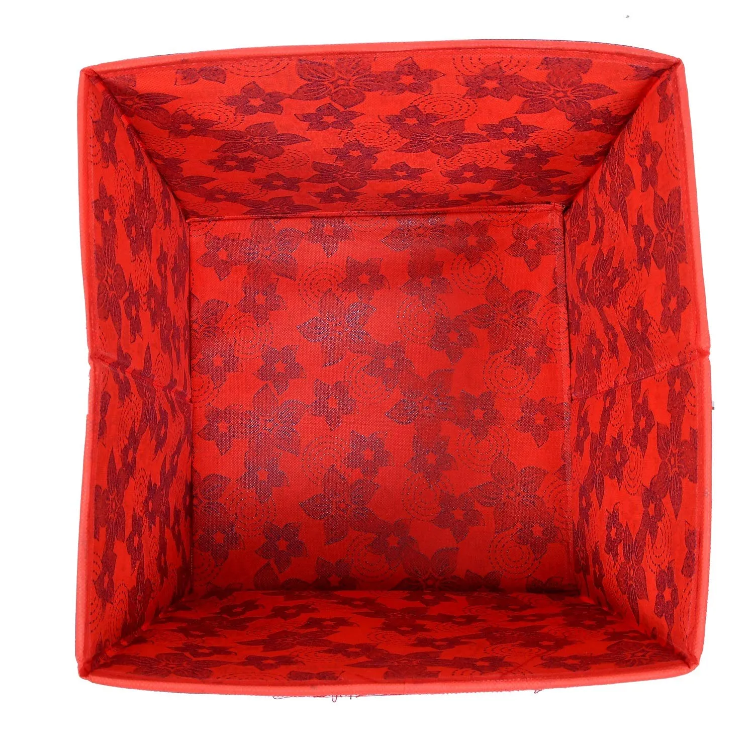 Heart Home Metallic Flower Printed Multipurposes Storage Box/Organizer With Handles- Pack of 2 (Red) -HS43HEARTH26263
